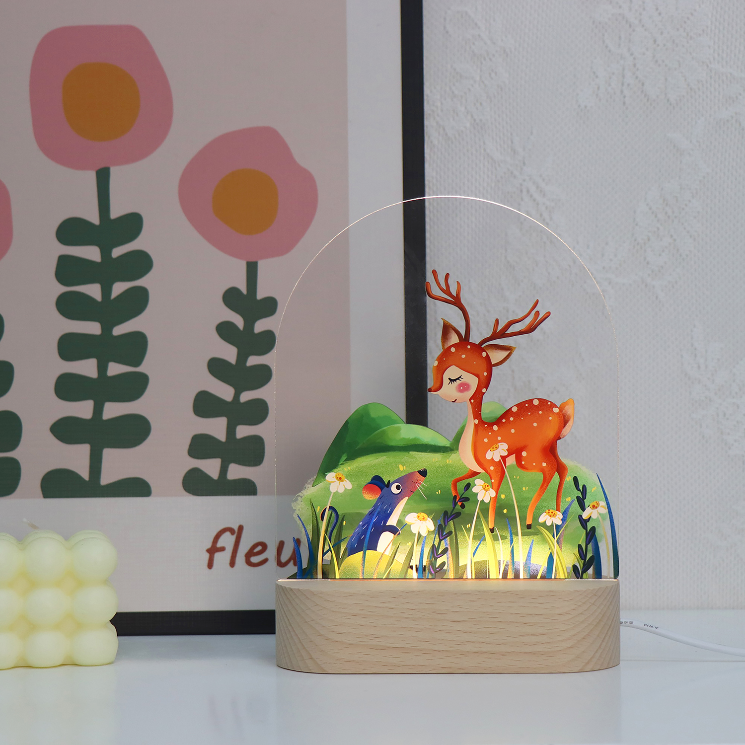 Tierreihe Nightlight Fox Muster USB -Acryllampe