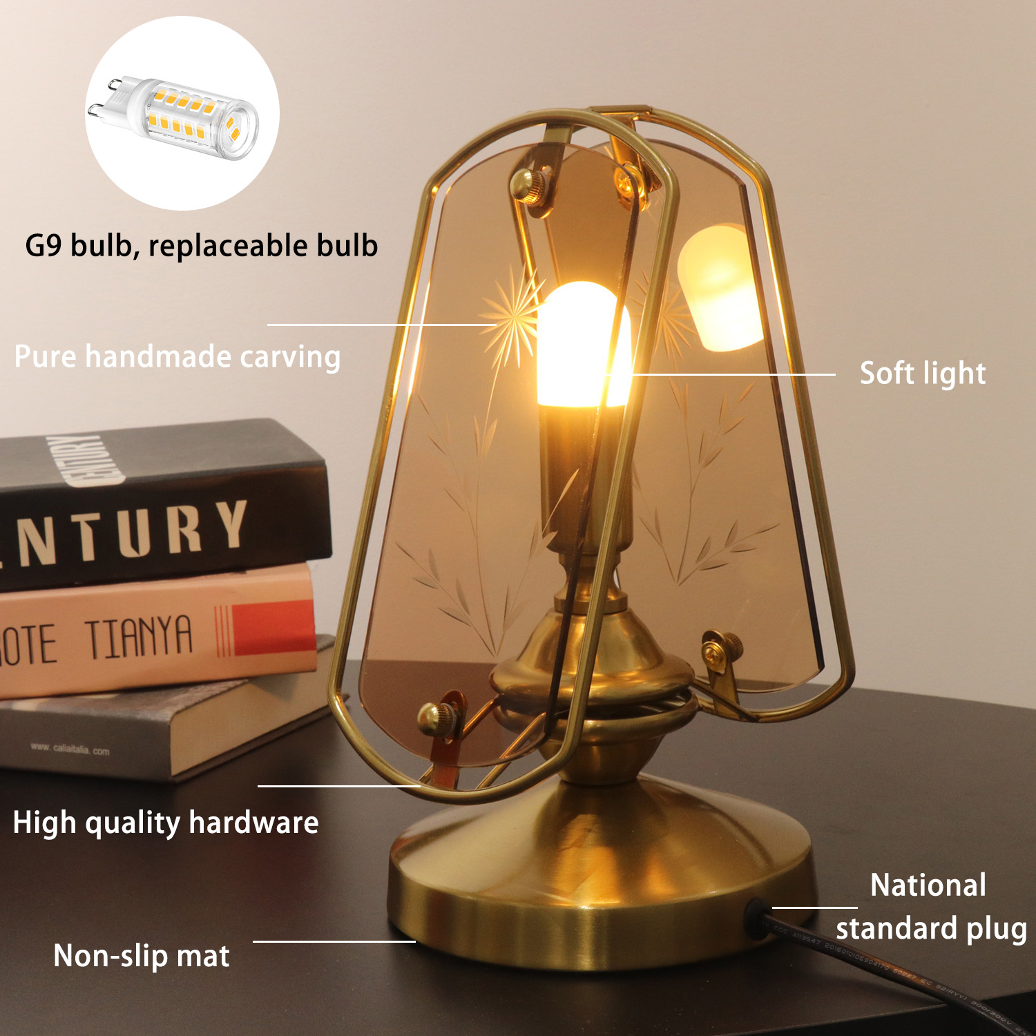 Französisch Retro Style Glass Metal LED -Tischleuchte