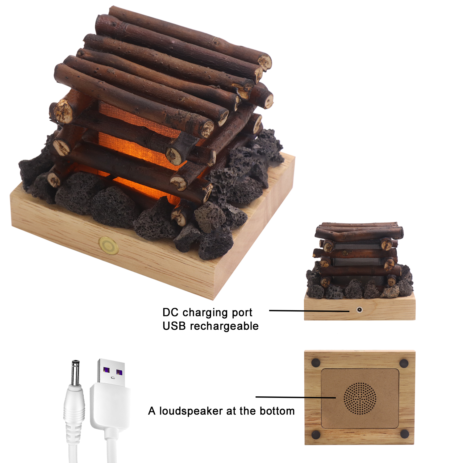 Echter Baumzweig handgefertigte Stimmungslampe mit brennendem Geräusch