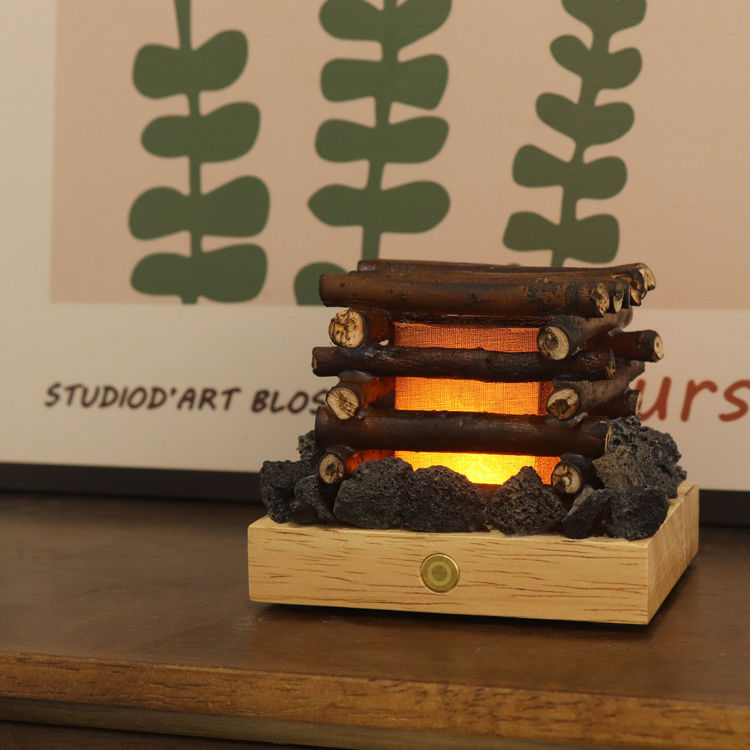 Echter Baumzweig handgefertigte Stimmungslampe mit brennendem Geräusch