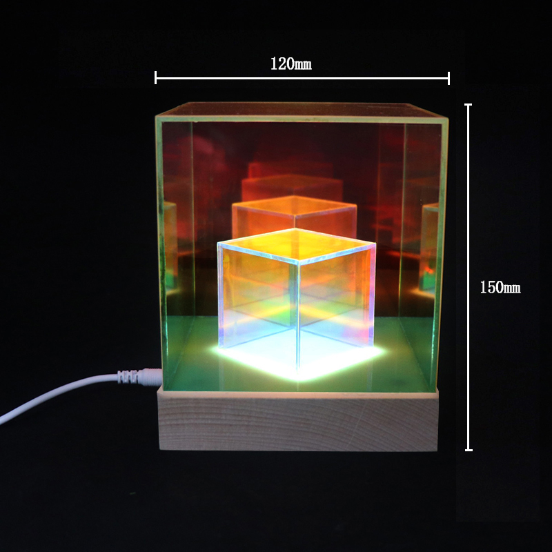 USB -wiederaufladbare farbenfrohe 3D -holographische Acryllampe mit Holzbasis
