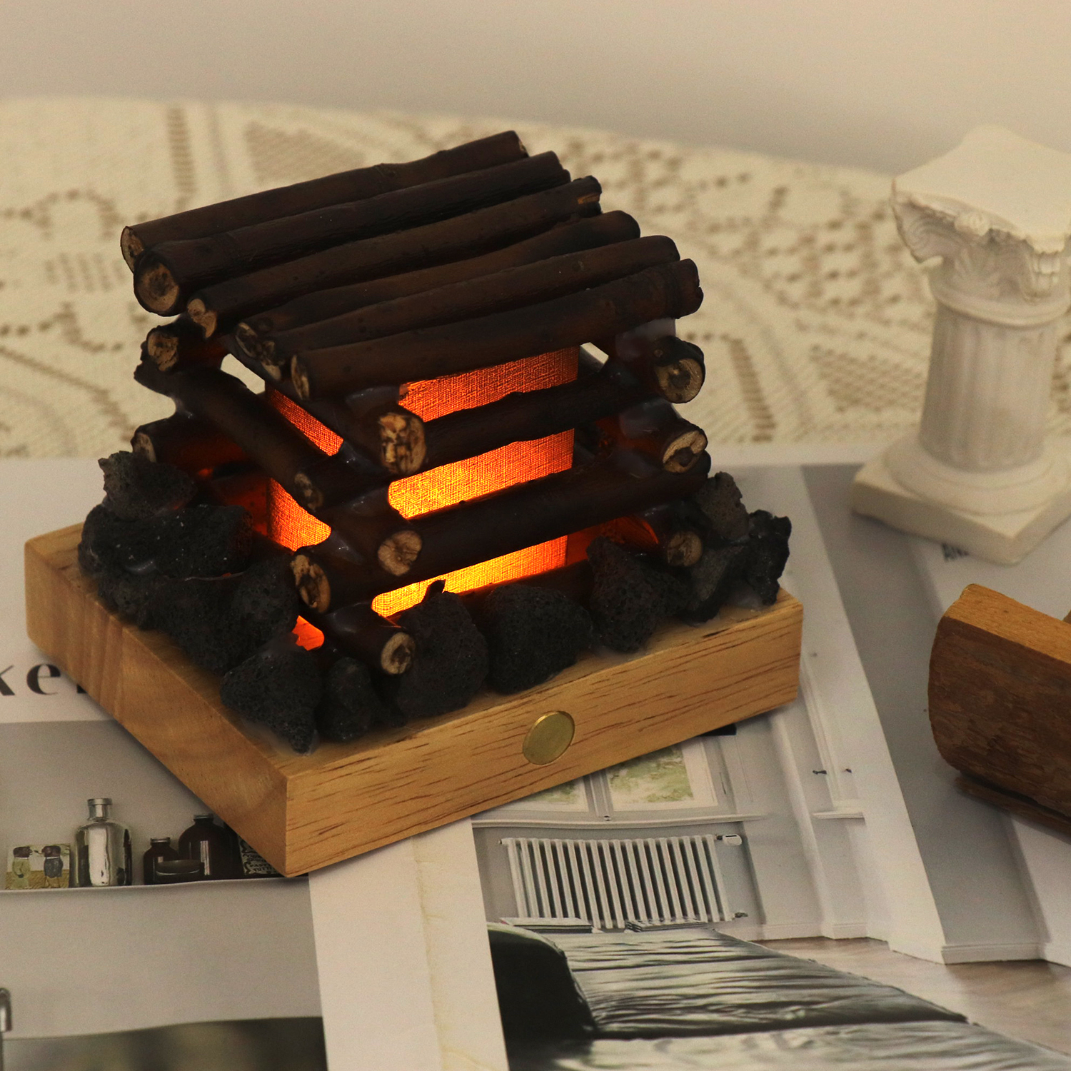 Echter Baumzweig handgefertigte Stimmungslampe mit brennendem Geräusch