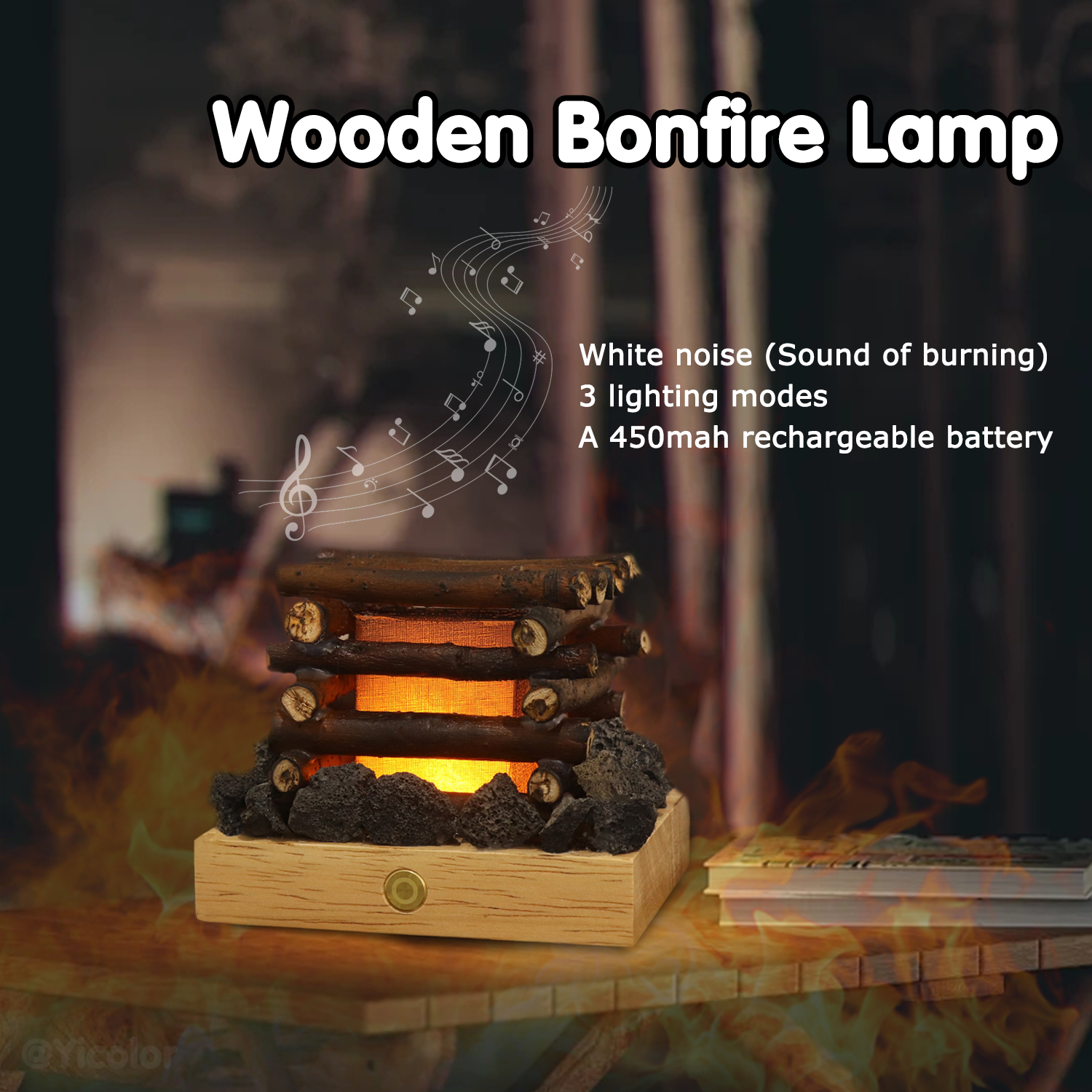 Echter Baumzweig handgefertigte Stimmungslampe mit brennendem Geräusch